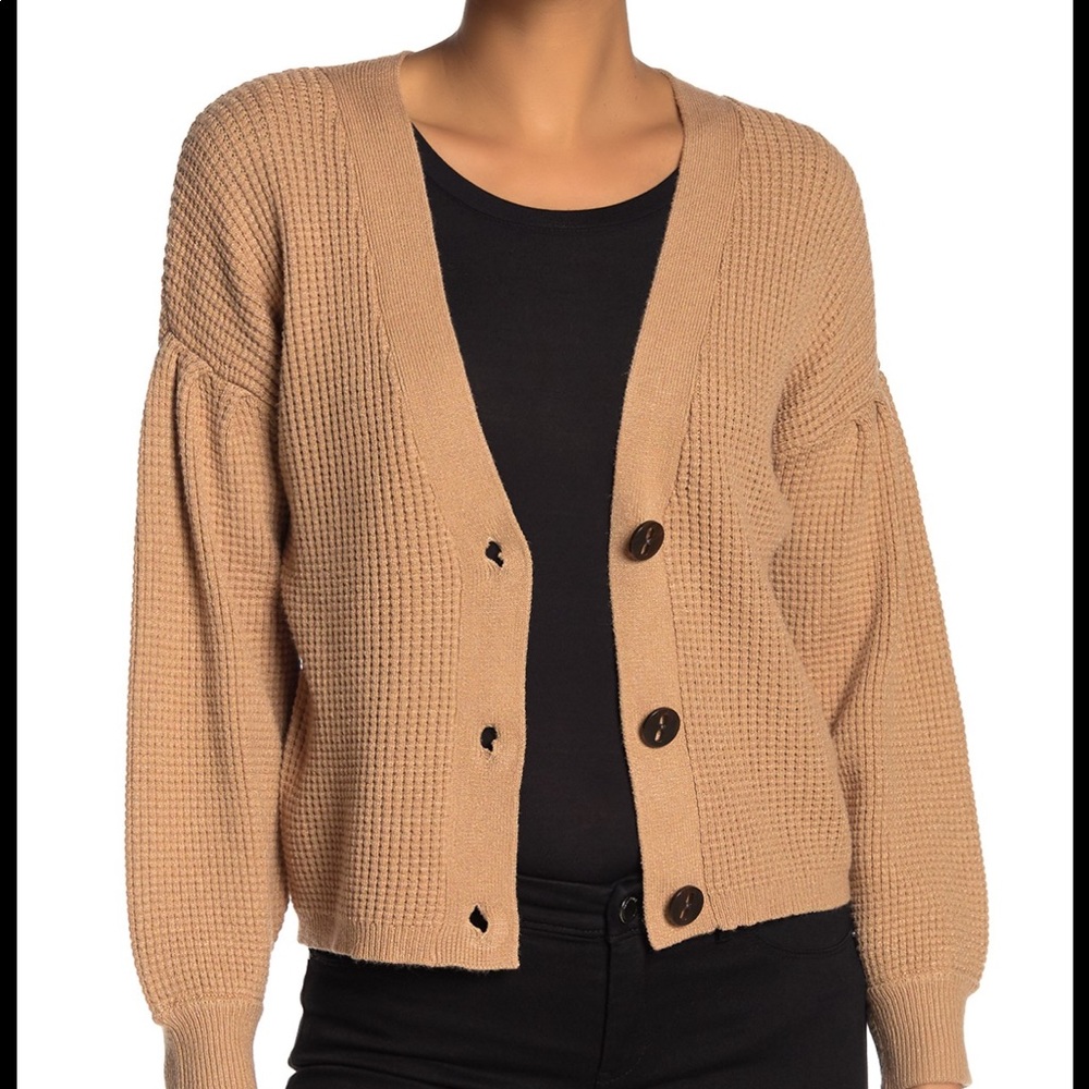 NWT MSRP$68 ADY P Tan Waffle Knit Cardigan Sweater Large